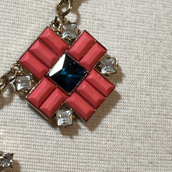 Bauble Bar Necklace 10" Pink Floral Rhinestone Lucite Geometric Retro Boho Indie - Picture 4 of 10